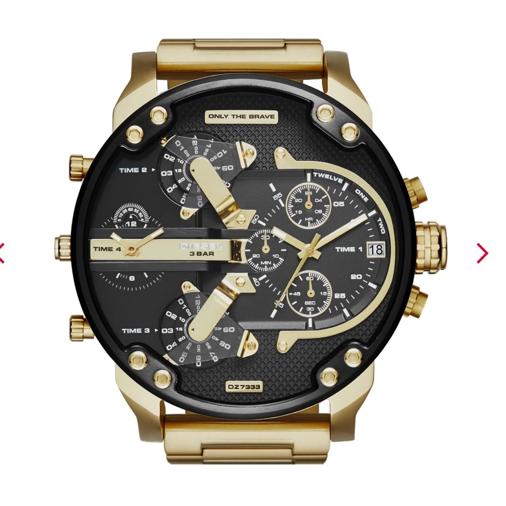 DIESEL Dz7333 Mr. Daddy 2.0 Gold Tone Plating and Sleek Black Chronograph Watch